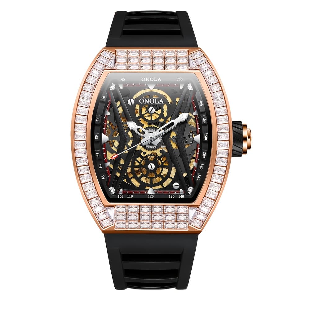 TEMU Onola Men' Mechanical Watch Luminous Display, Automatic Winding High- Watch, Party Suitable For