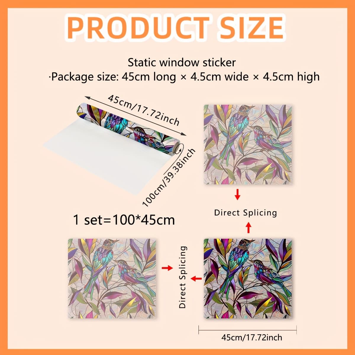TEMU A (45*100cm) New Iridescent Sun Static Cling Double-sided 20-mil Window Film Window Shade Sticker Glass Film Cuttable (xc9252-yx)
