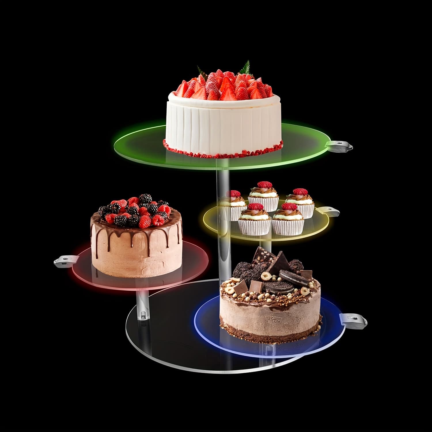 TEMU 4-tier Round Acrylic Cupcake Stand, Clear Cupcake Tower Stand With Led, Premium Holder Acrylic Dessert Stand For Wedding Birthday Baby Shower Tea Party