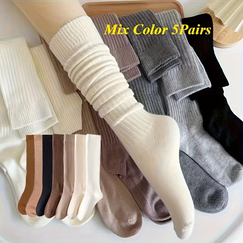TEMU 5pairs Ladies' Autumn And Winter Boots, Long Stockings, Warm, Thick, Slim Fit, Casual Calf Compression Socks