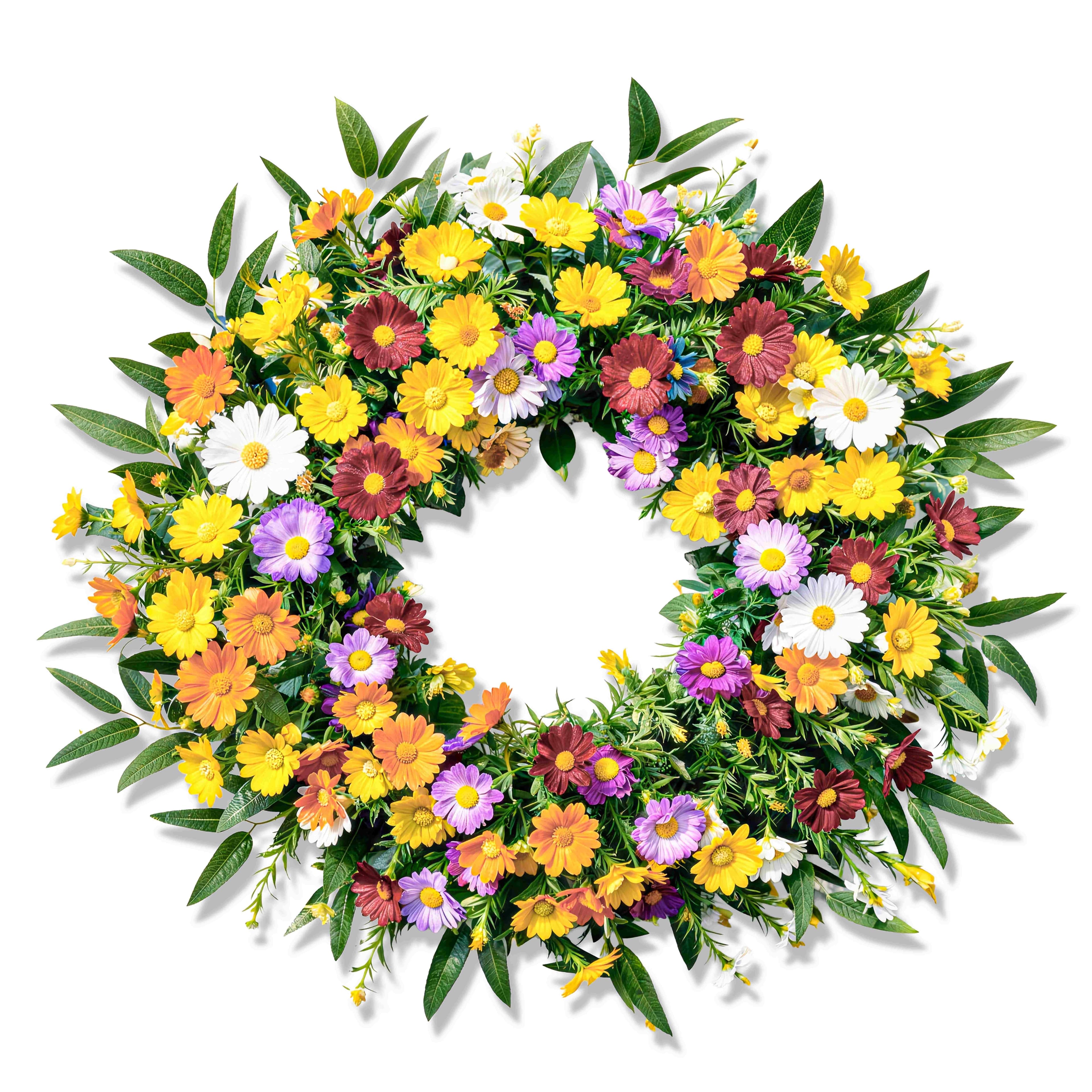 TEMU Spring Wreaths For Front Door 20 Inch Artificial Summer Wreath Daisy And Lavender Wreath With Wildflowers For Home Wall Farmhouse Easter Holiday Party