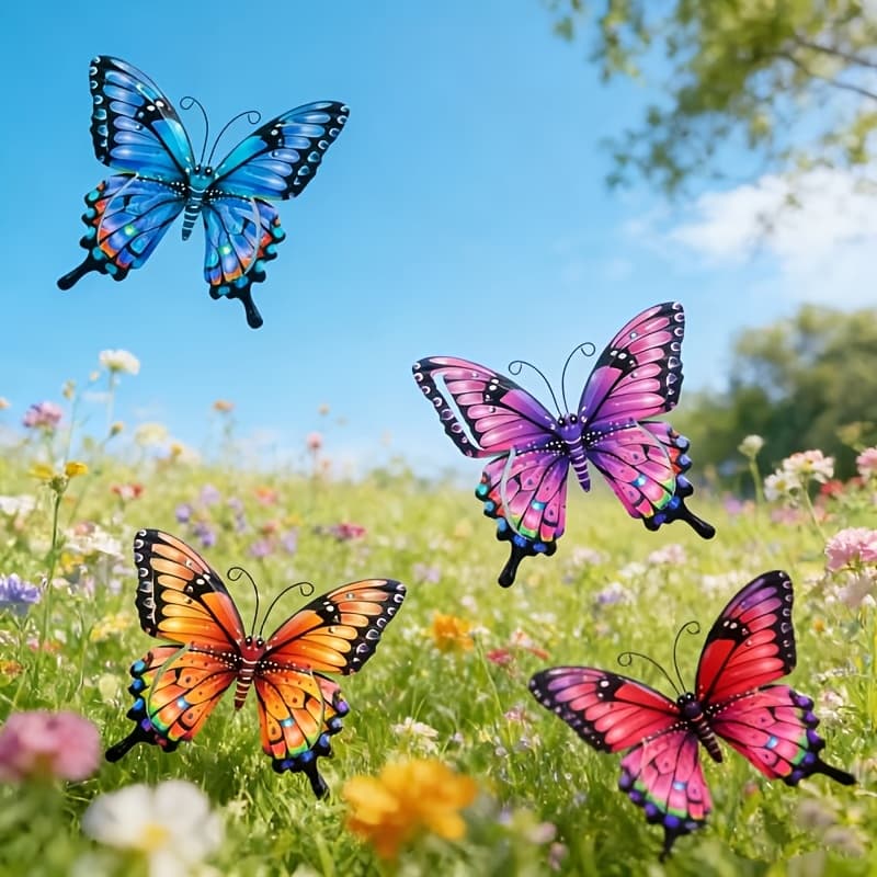 TEMU Set Of 4 Colorful Metal Wall Art Pieces, Iron Decorations Suitable For Gardens, Yards, Living Rooms, Bedrooms, Patios, And - No Electricity Required, Outdoor Fence Art Decor, Perfect Gift For