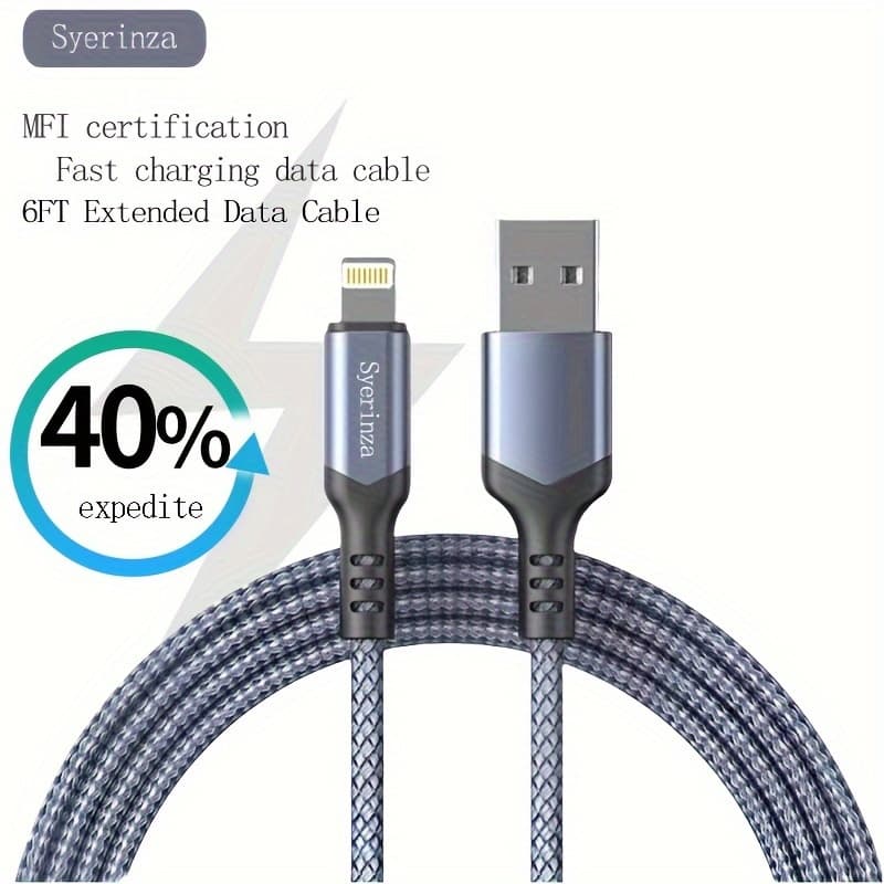 TEMU Mfi Certified 3psc (6ft) Brand Syreinza Extended Nylon Woven Tablet Flash Charging Data Cables For Sturdy Charging, Suitable For Iphone 14/13/12/11 Pro Max/mini/xs/xr/x/8/7/6/plus Ipad