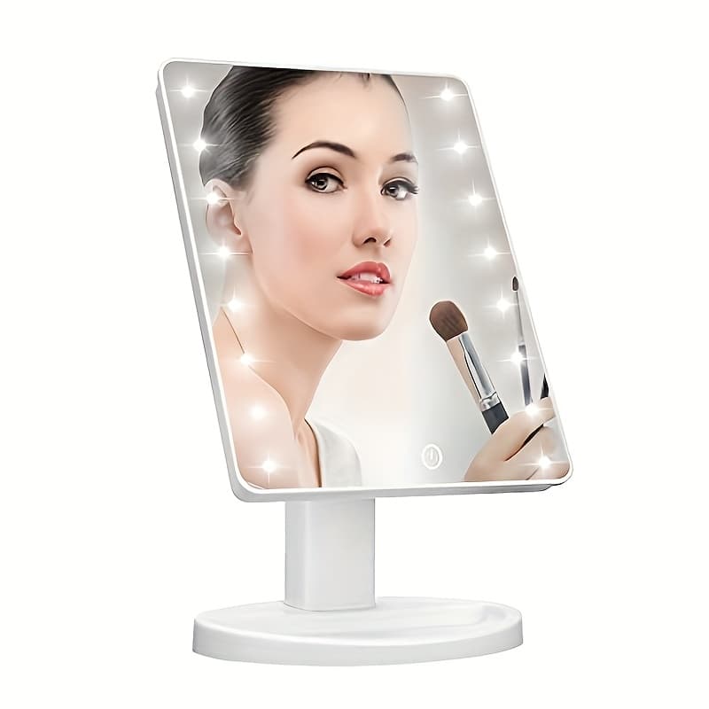 TEMU Illuminated Makeup Mirror With 16 Led Lights, 180-degree Rotatable Design, Touch Screen Brightness Control, Usb Supply For Bathroom And Beauty Use