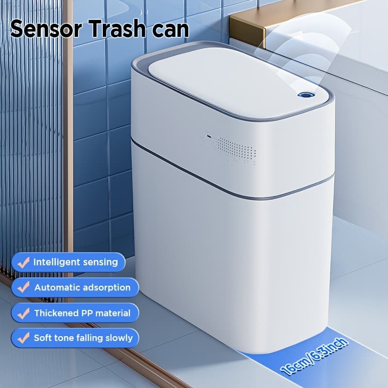 TEMU Automatic Trash Can With Lid - Touchless Motion Garbage Bin, Self-, Narrow For Small Spaces, - Infrared Waste Basket (compatible With Attachment) For Bathroom, Office,