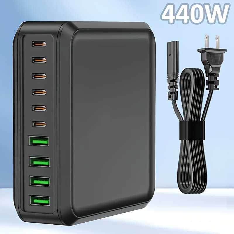 TEMU 10 Port 440w Gan Usb C Pd 100w Charging Station, Laptop Charger, Portable Usb C Wall Fast Charger Power Adapter For Models Of Electronic Devices[]