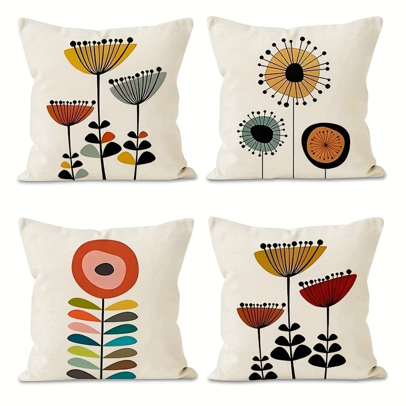 TEMU Set Of 4 Mid-century Pillow Covers, Vibrant Abstract Decorative Cushion Cases, Square Pillow Covers For Sofa, Couch, Bed, Living Room Home Decoration (18x18 Inches)