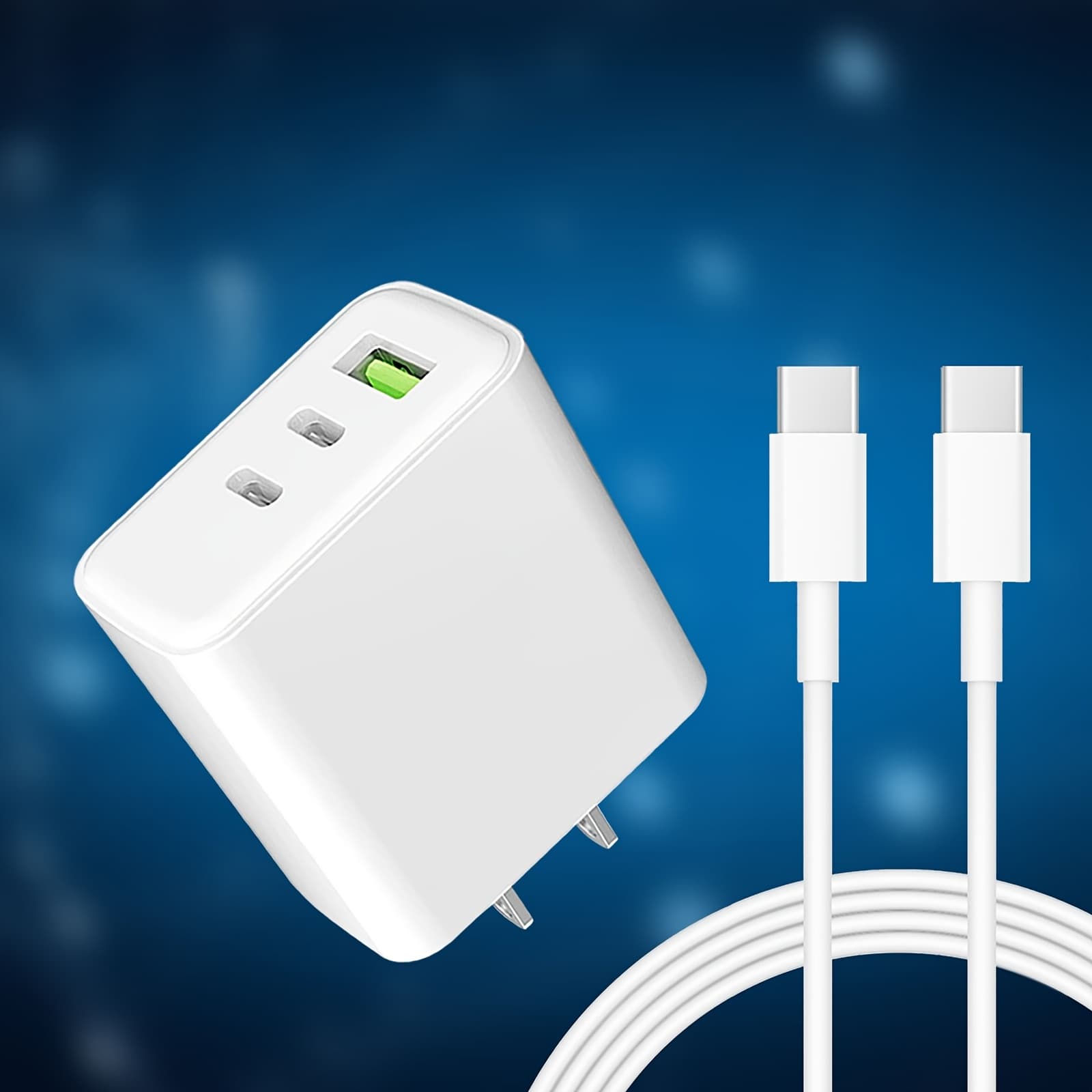 TEMU Compact 3-port Gan Usb C Charger With 4ft Cable - Pps Pd 3.0 Fast Charging For Smartphones And Earbuds