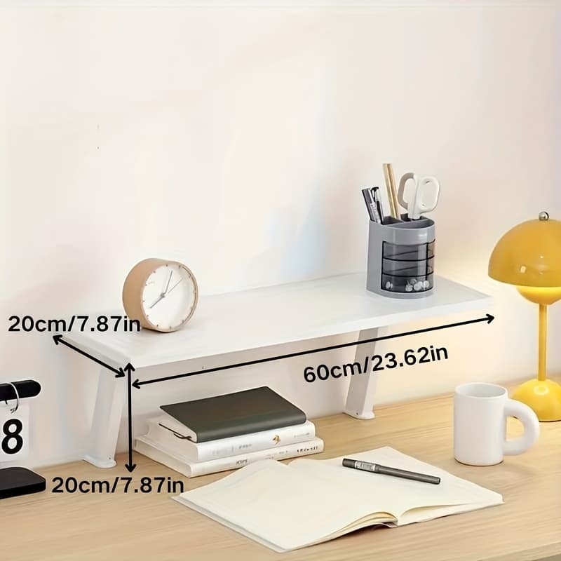 TEMU Wooden Floating Desktop Stand - Rectangular Tabletop Storage Rack, 60cm X 20cm, No-drill Installation, Organizer Suitable For Home Office, Desktop Shelf, Desk Extension Tray
