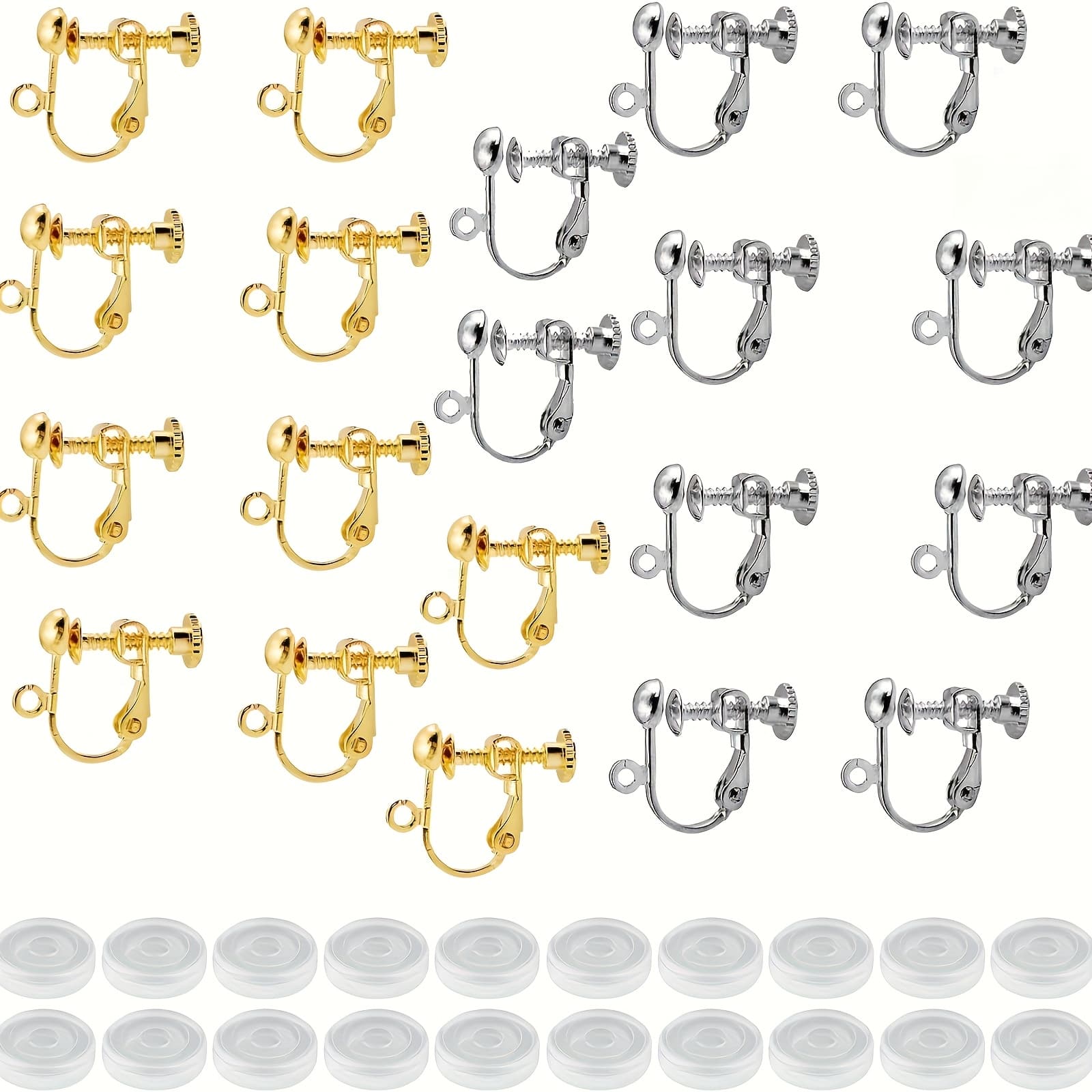TEMU 20pcs Ear Clip Additions, White 10pcs + Golden 10pcs, With Round Anti-slip And Anti- Pads, Handmade Earring Jewelry Additions That Without Pierced Ears