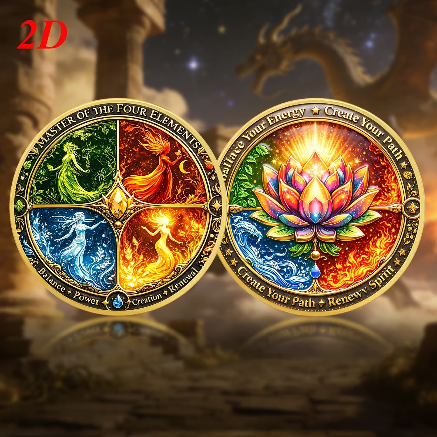 TEMU 2d Gilded Coin, Symbolizing Balance, Power, Creation, And , Showcasing The Most Forces And . The Back Represents The Purification And Renewal Of . This Coin Is A Symbol Of