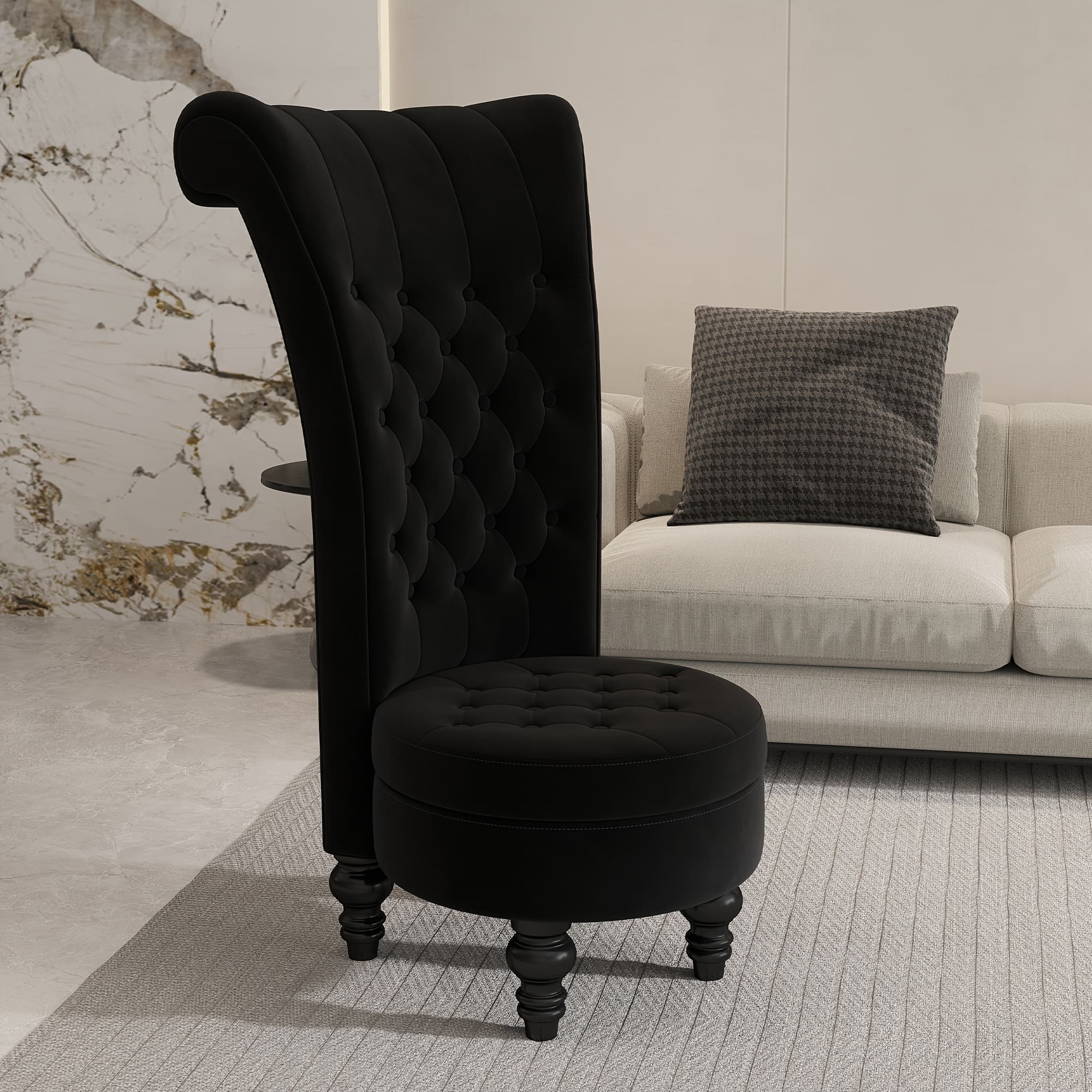 TEMU Back Chair, Velvet Armless Accent Chair With Button-tufted & Rubberwood Legs, Throne Chair For Living Room, Dressing Room, Bedroom