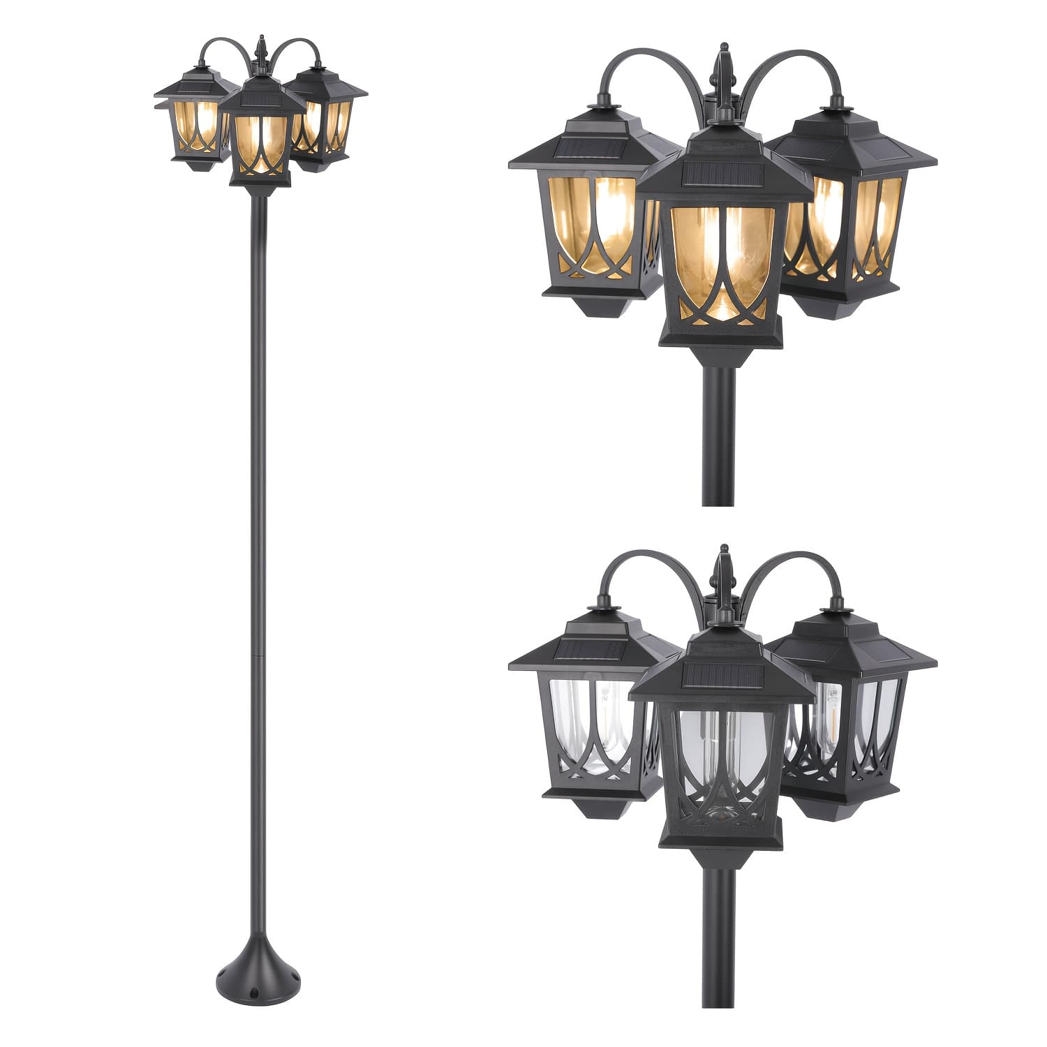 TEMU 3-headed Solar Powered Outdoor Post Light, 73 Inch Lamp Post With Dusk To Dawn, Waterproof, Outdoor Street Light For Pole Garden Yard Home Mardi Gras, Easter Decor