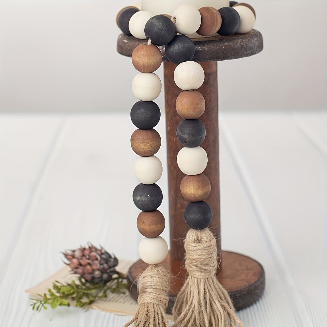 TEMU A Handcrafted Wreath Made Of Rustic Bohemian Bead Tassels Featuring Earthy Wood Beads, Perfect For Decorating Shelves, Mantels, And . Ideal For Farmhouse-style Home Decor, Shelf Embellishments