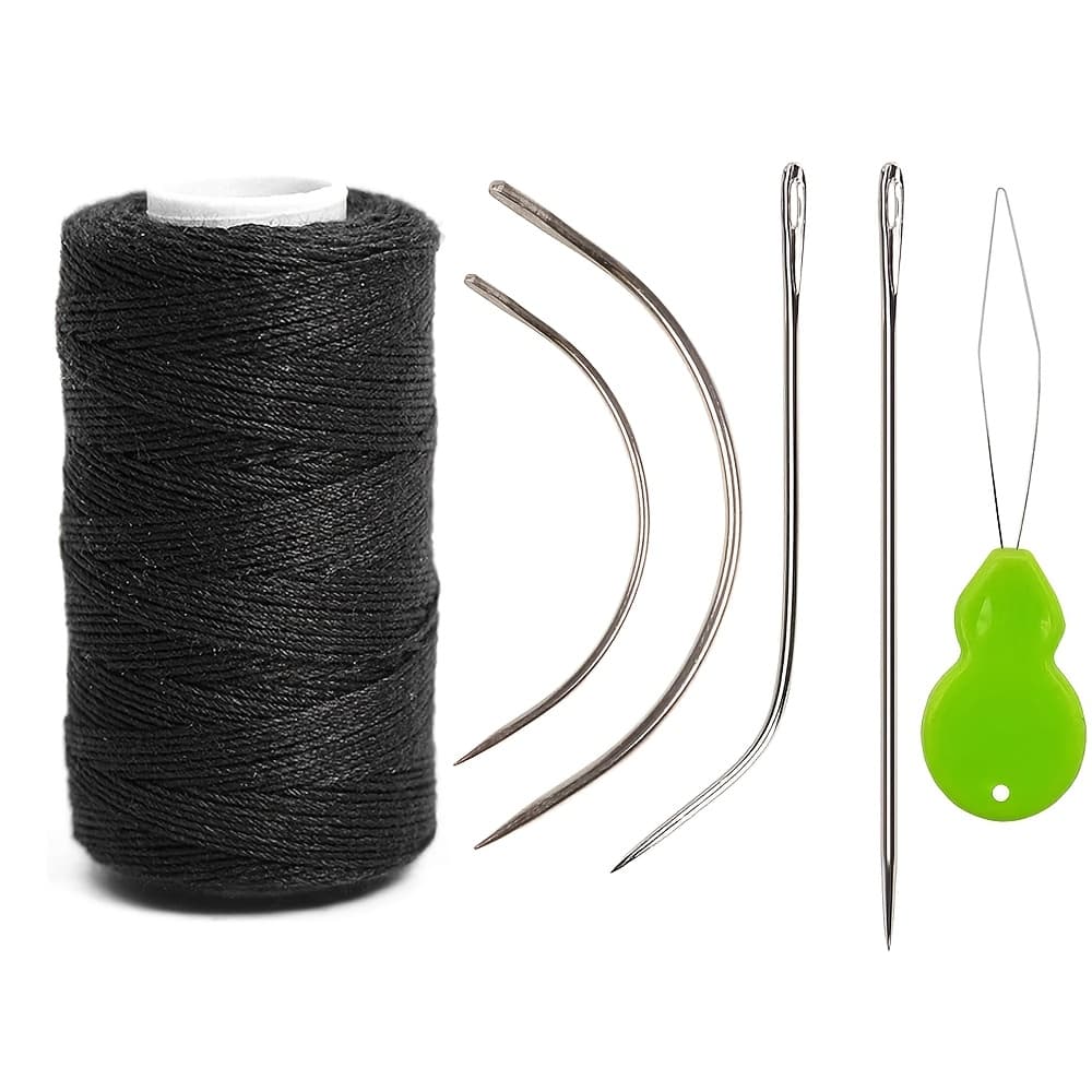 TEMU 6pcs/set Needle And Thread For Hair Extensions 1 Rolls Hair Weave Sewing Threads With 4pcs Shape Curved Upholstery Needles For Hand Sewing, And 1 Needle Threader, Hair Extensions, Making Wigs Diy