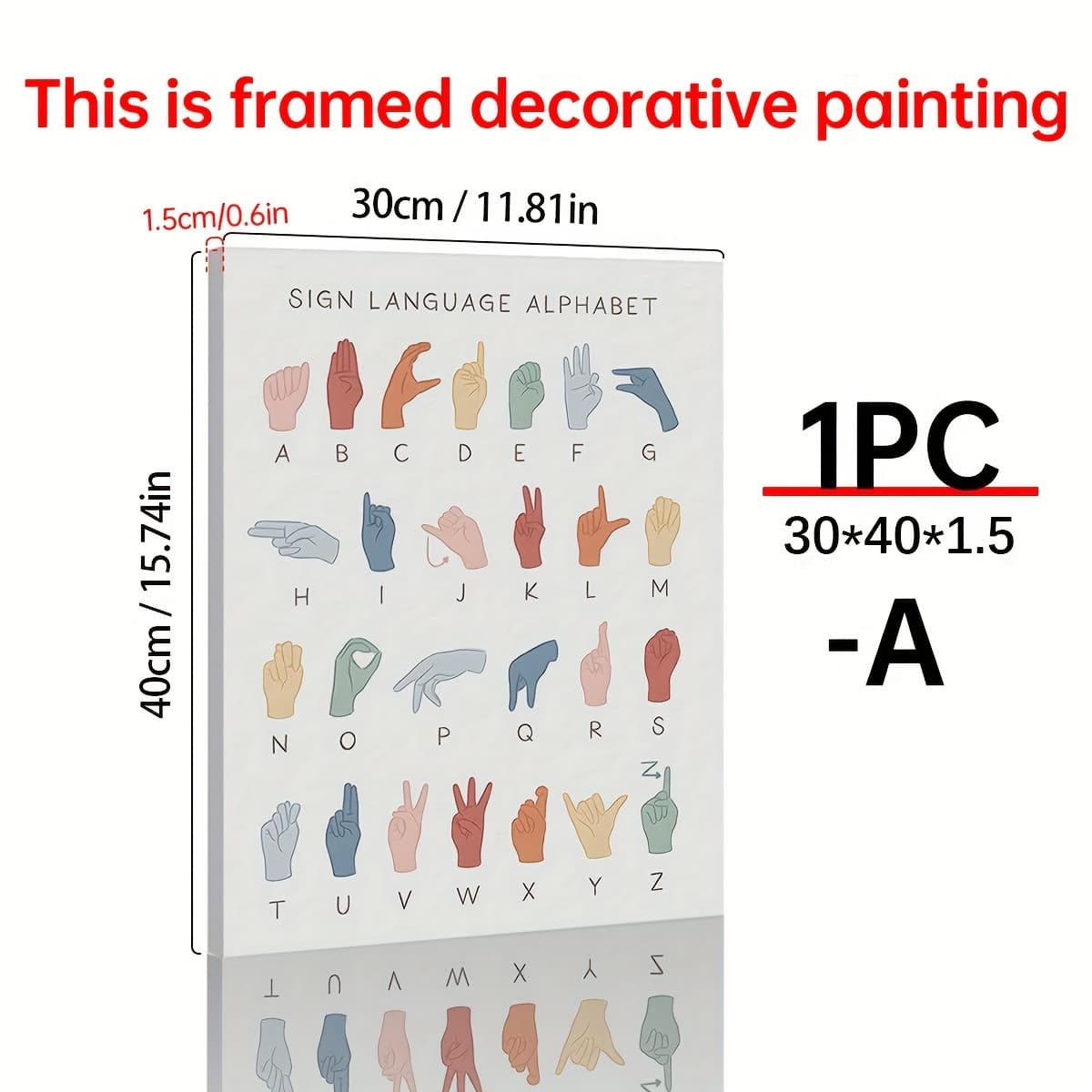 TEMU [print Painting] 1pc Framed Artwork Featuring Sign Language, Ideal For Teaching And Decoration In Bedrooms Or Offices. Perfect As Gifts For Children And Students