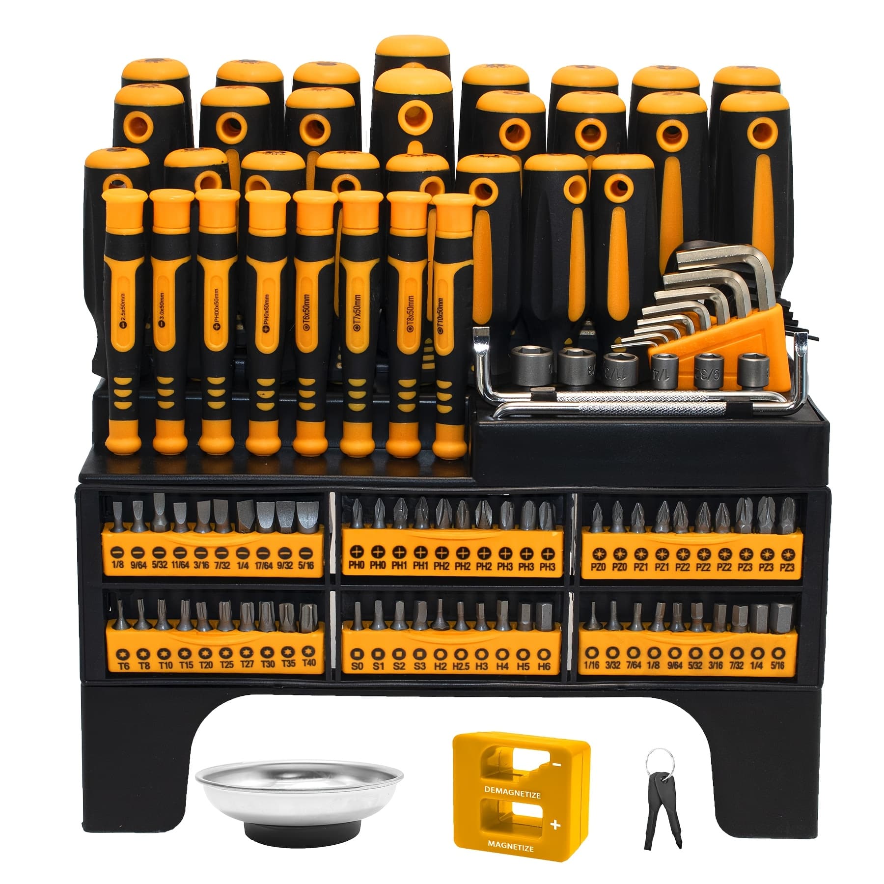 TEMU 120pcs Magnetic Screwdriver Set, Chrome Vanadium Steel, , Hex Wrench, Flat & Hex Head, Non-slip Handles, With Storage Rack & Magnetic Bowl, Gloves, Nail Puller, Screw, Diy Tools For Gift