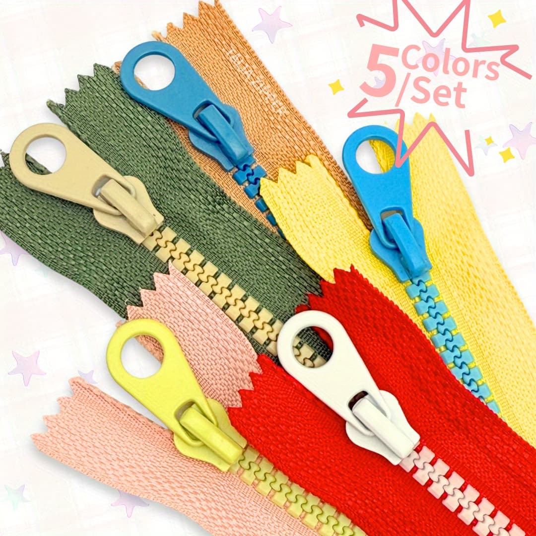 TEMU Set Of 5 #5 Closed-end Resin Zippers In Contrasting Colors, Available In Various Sizes, Sewing Projects At For Home