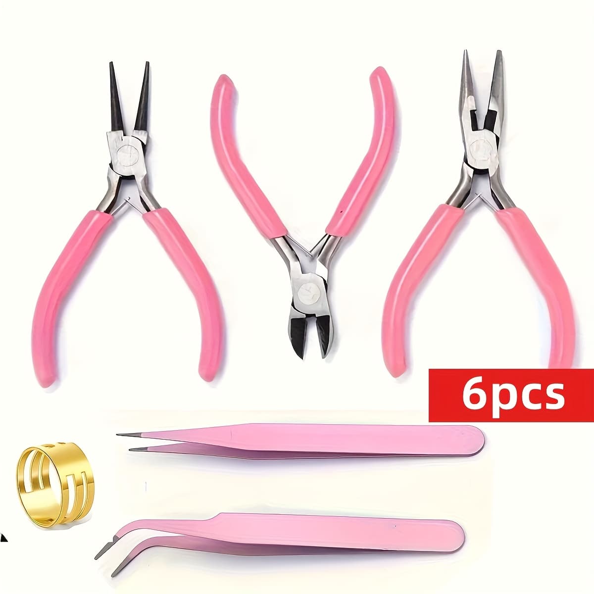 TEMU 6pcs Pink Jewelry Pliers Set: Includes 3 Diy Pliers, 2 Tweezers, And 1 Ring Tool – Essential For Crafting And Repairing Jewelry Accessories, Perfect For Diy Enthusiasts