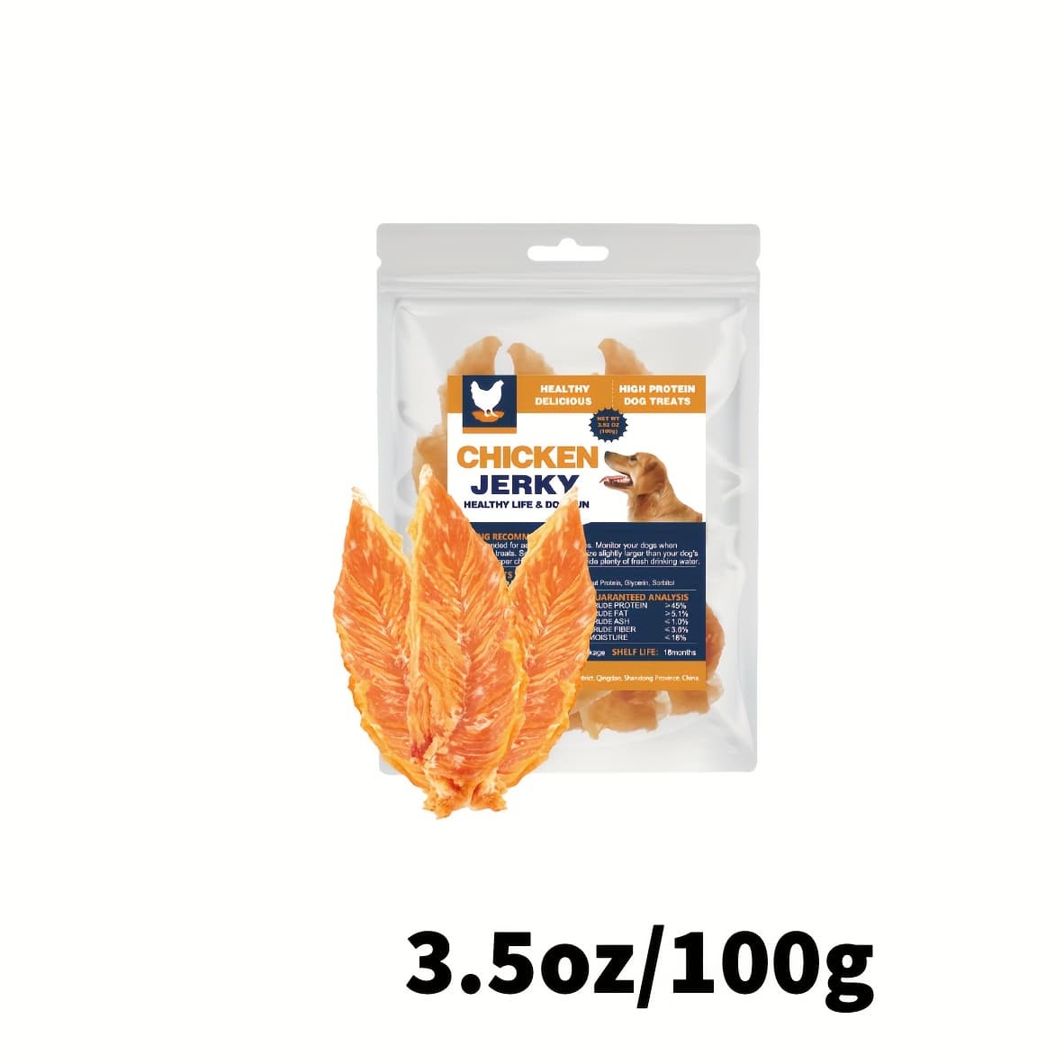 TEMU Grain-free Chicken Jerky Dog Treats, High-protein Training Chews For Small & Large Breeds, Durable Dried Meat Strips