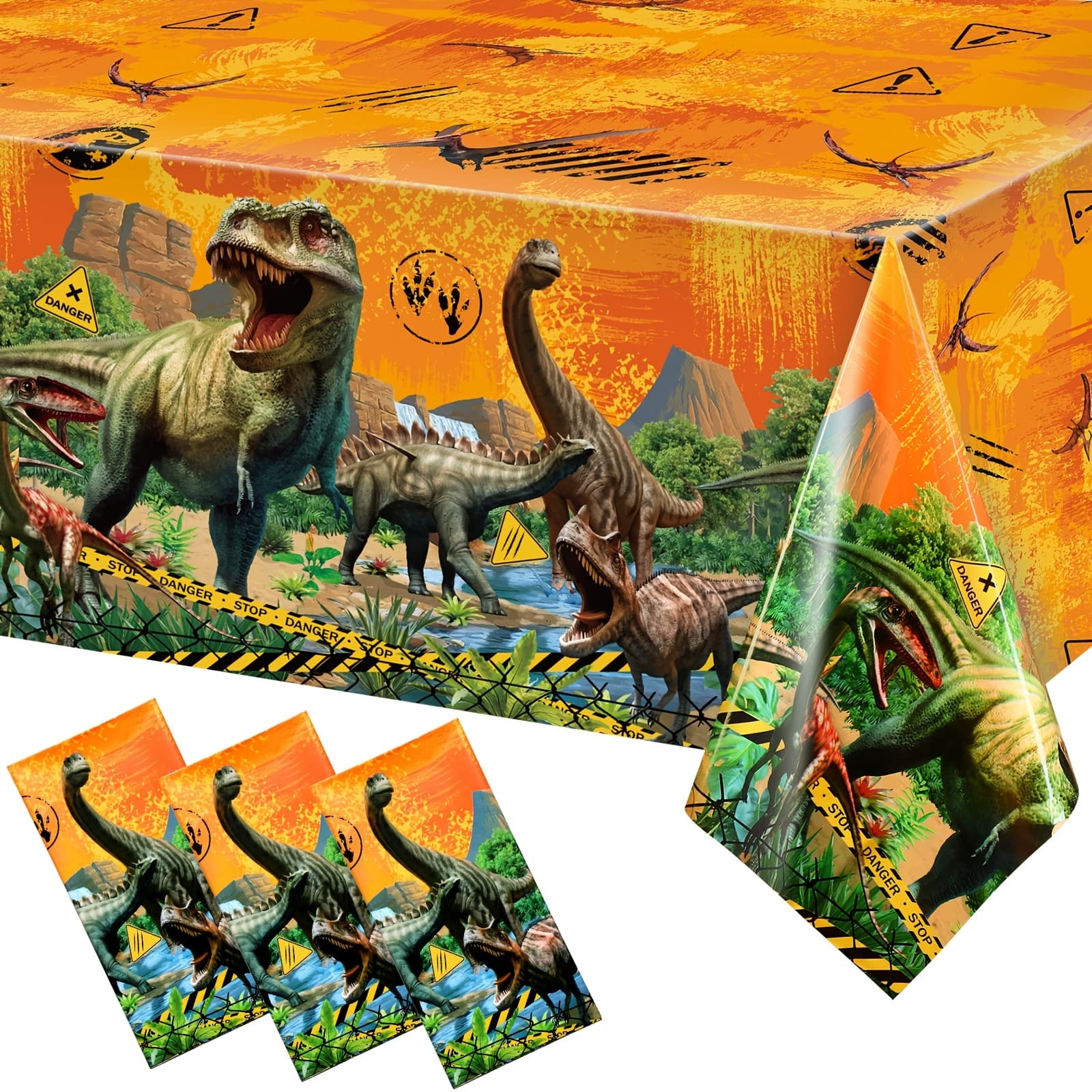 TEMU Dinosaur Tablecloth Dinosaur Party Table Covers Dinosaur Plastic Tablecloth For Kids Adults Birthday Dinosaur Party Picnic Supplies 54 X 108 Inch (yellow, 3pcs)