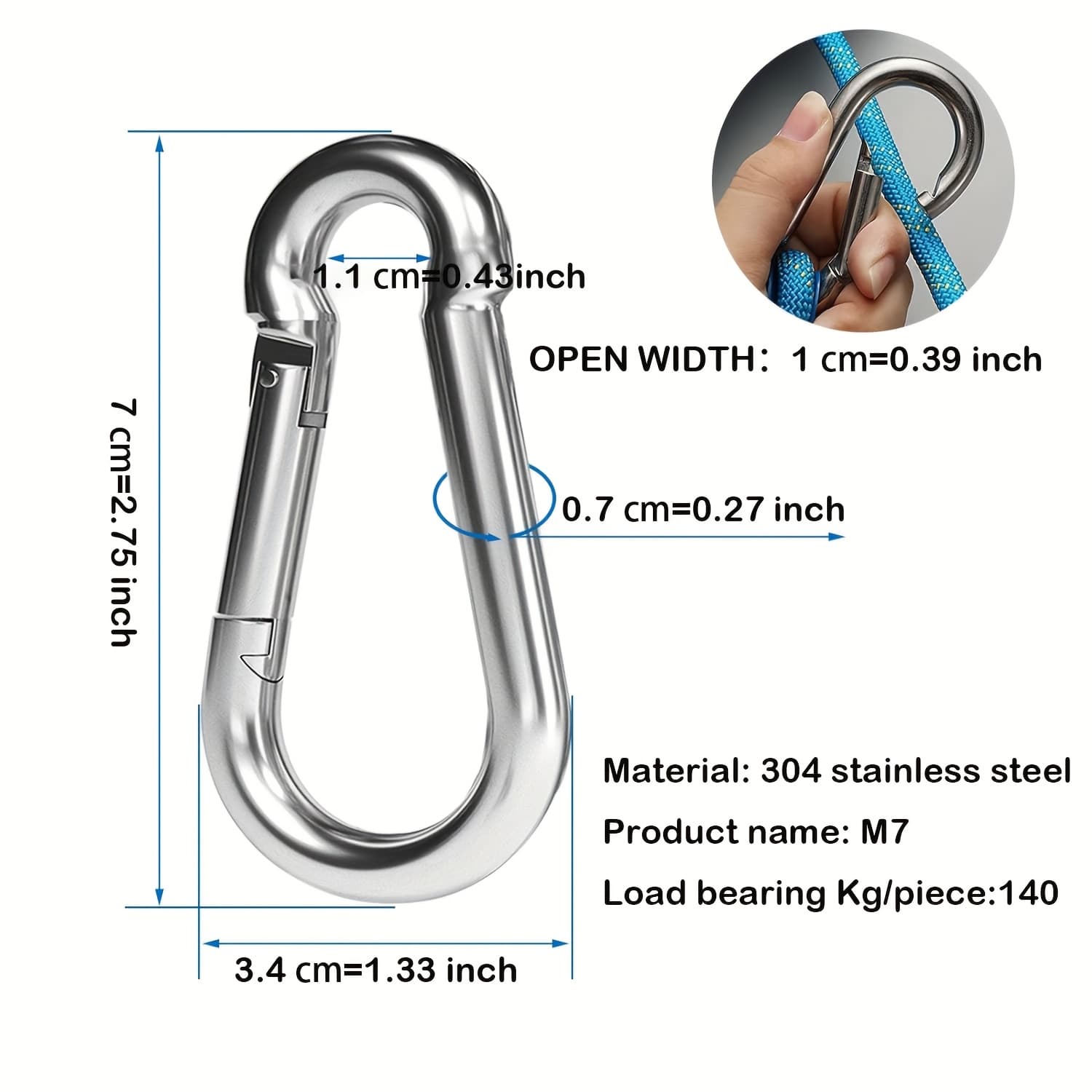 TEMU 304 Stainless Steel Spring, Used For Outdoor Camping, Fishing, Hammocks, Swings, Travel, Backpacks, Key Chains, Hooks, Bearing 300 Lbs! 2pcs