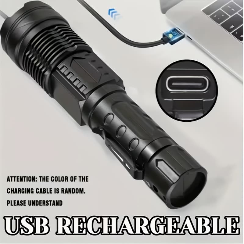 TEMU Flashlight Fire, Used For Ignition, Large Luminous Flux, 26650 Lithium Battery, Long . Suitable For Wilderness Survival, Camping, Fishing, Power Outage, Hunting, Christmas Gifts, With Lens