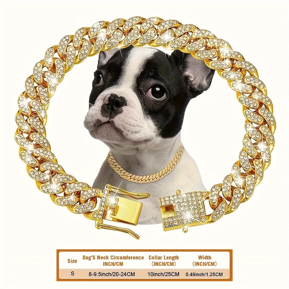TEMU 1pc Luxury Iron Alloy Dog Chain Collar, 13mm Wide Cuban Necklace With Accents, Adjustable Metal Cat Chain Jewelry Accessory For Small To Large Dogs And Cats, Dog Collar