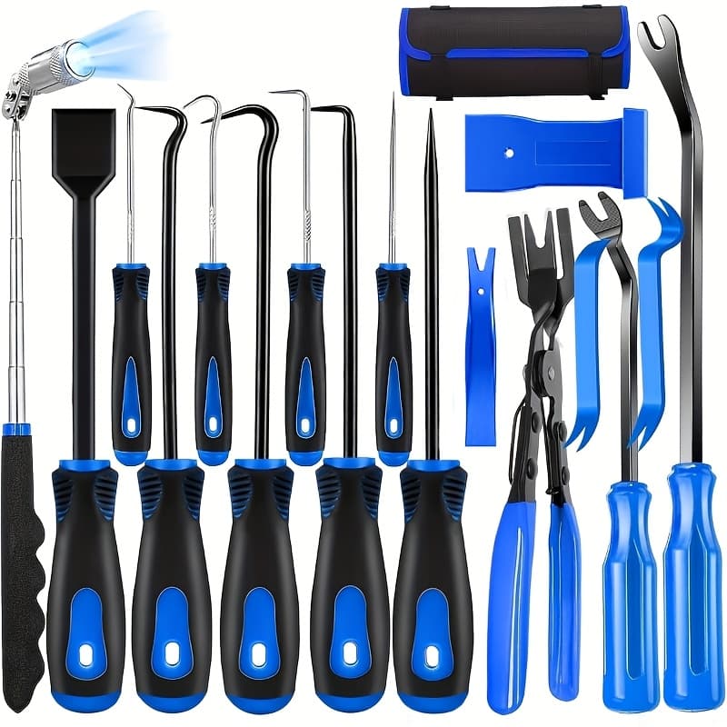 TEMU 17pcs Professional Auto Trim Removal Tool Kit - With Picks, Pry Tools, Metal Scraper & Magnetic Telescopic Pickup For Car Dash, Panel, Bicycle Maintenance