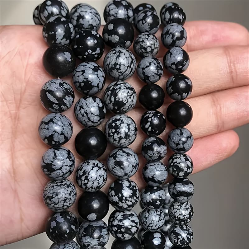 TEMU Natural Black & Gray Marbled Obsidian Beads For Making – 4/6/8/10mm Sizes, Bracelets & Necklaces, Elegant Stone Crafting Accessories, Beads For Jewelry Making