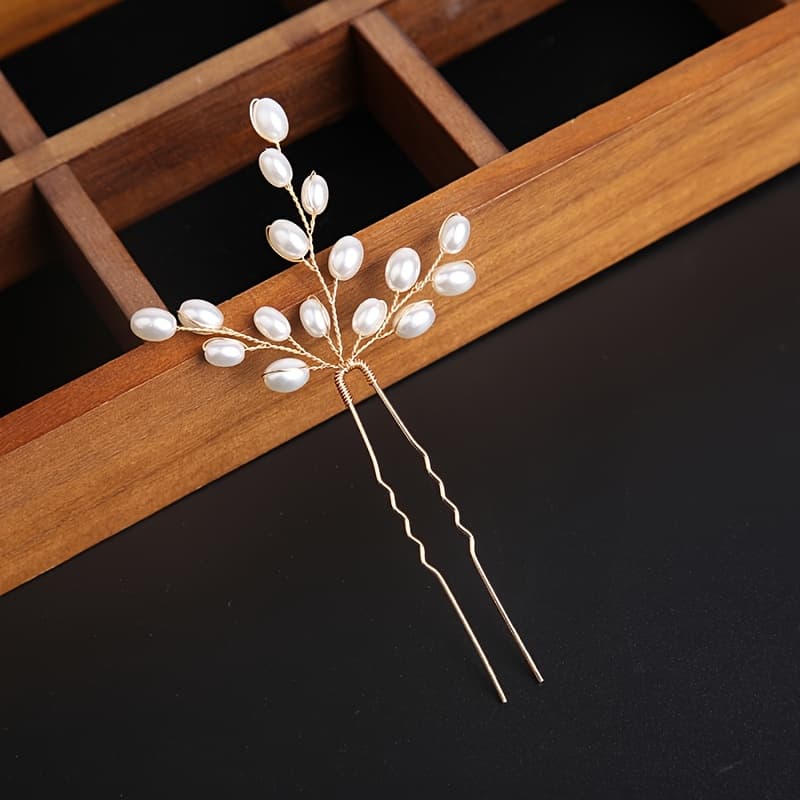 TEMU Elegant Floral Hairpin - Wedding, Everyday, Bridal Hairstyle - Beaded Hair Fork With - Perfect Gift - Vintage-inspired Hair Accessories For, Wedding Hair Accessories, Wedding Hairpiece,