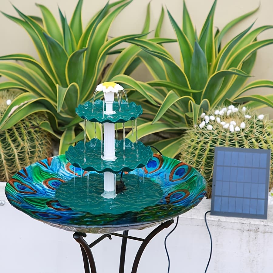 TEMU Solar Powered Bird Bath Fountain Water Pump, 3-tier Outdoor Fountain With 3.5w Solar Panel, Detachable Design For Easy Setup, Ipx8, Great For Garden, Patio, Bird Bath And Outdoor Bird Feeding