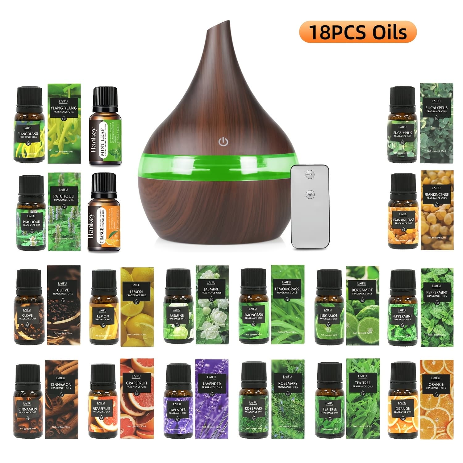 TEMU 300ml Usb Cool Mist Humidifier Aromatherapy Diffuser With 18pcs Oils 7 Color Lights For Home Use