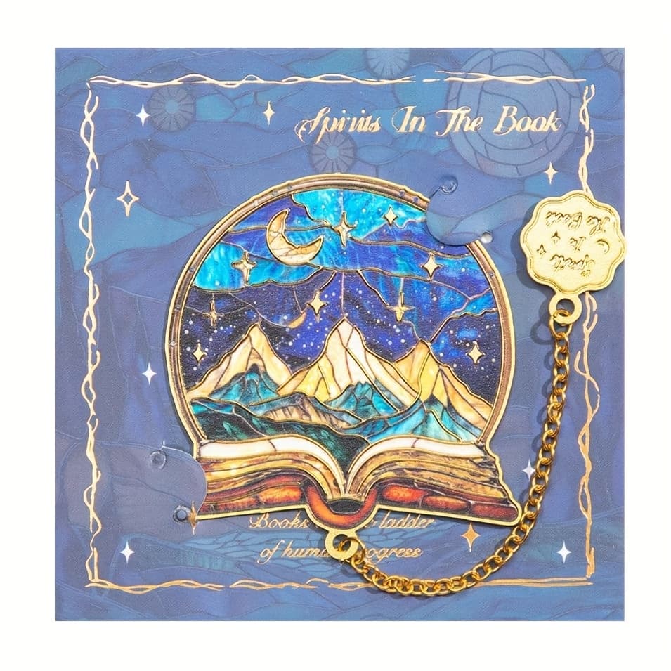 TEMU Inspirational Metal Bookmark With Chain - Artistic Book, Mountain, Starry Night & - Ideal Gift For Book Lovers, Readers, Teens,