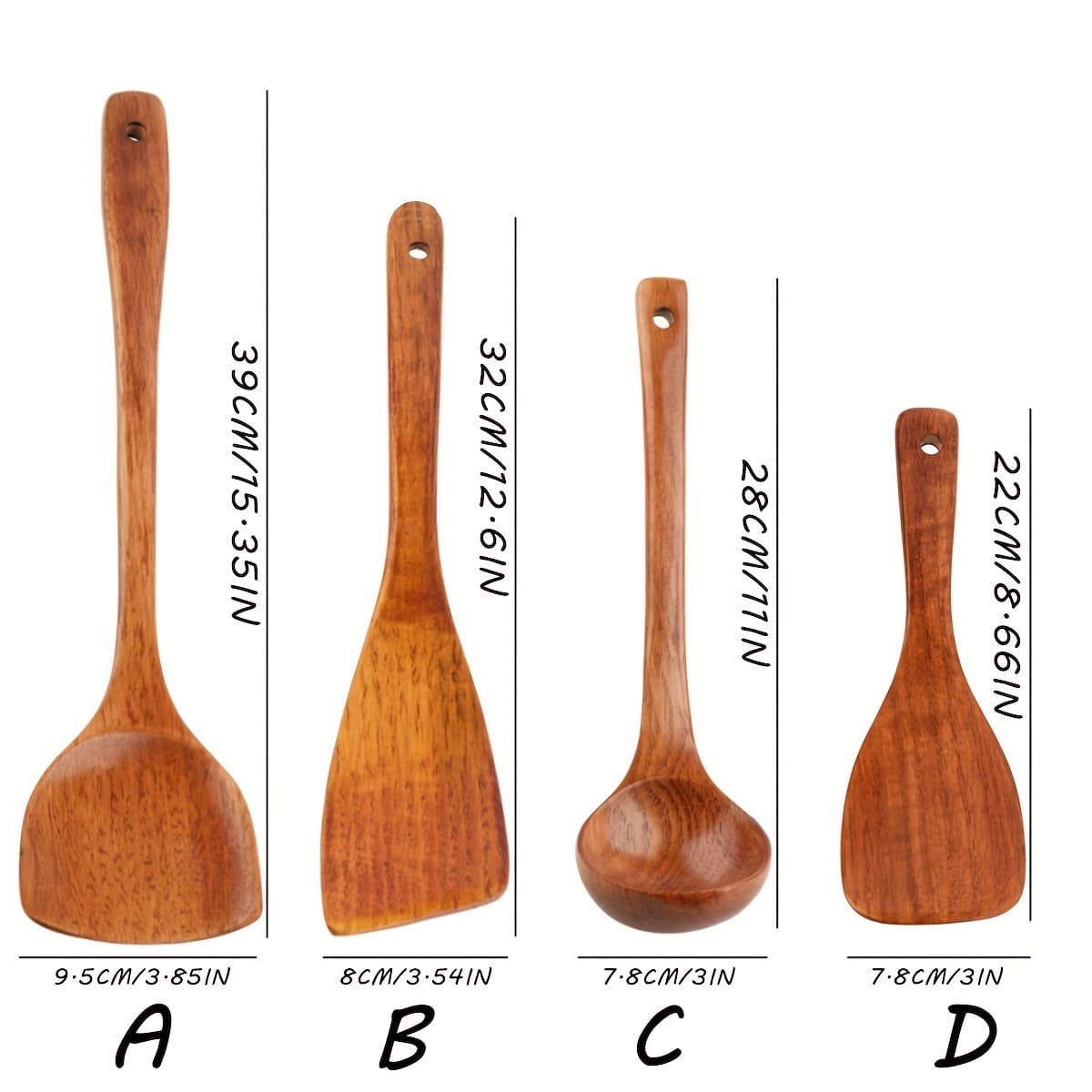 TEMU Wooden Shovel With Long Handle, Made Of Natural Wood, , Special For Stir-frying, Rice Spoon, Soup Spoon