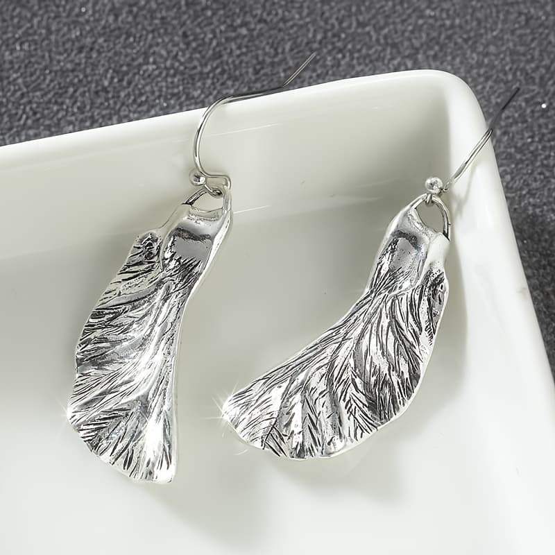 TEMU Retro Silvery Color Foliage Leaf Geometric Irregular Plant Earring For Women Party Travel Jewelry