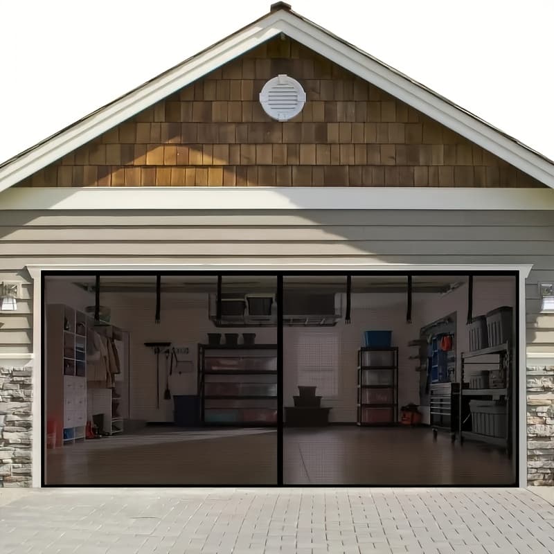 TEMU 1pc Magnetic Garage Door Curtain, Windproof And Insect Proof, Suitable For Most Doors. Magnet And Gravity Rod Can Prevent Pests And Animals From Entering,