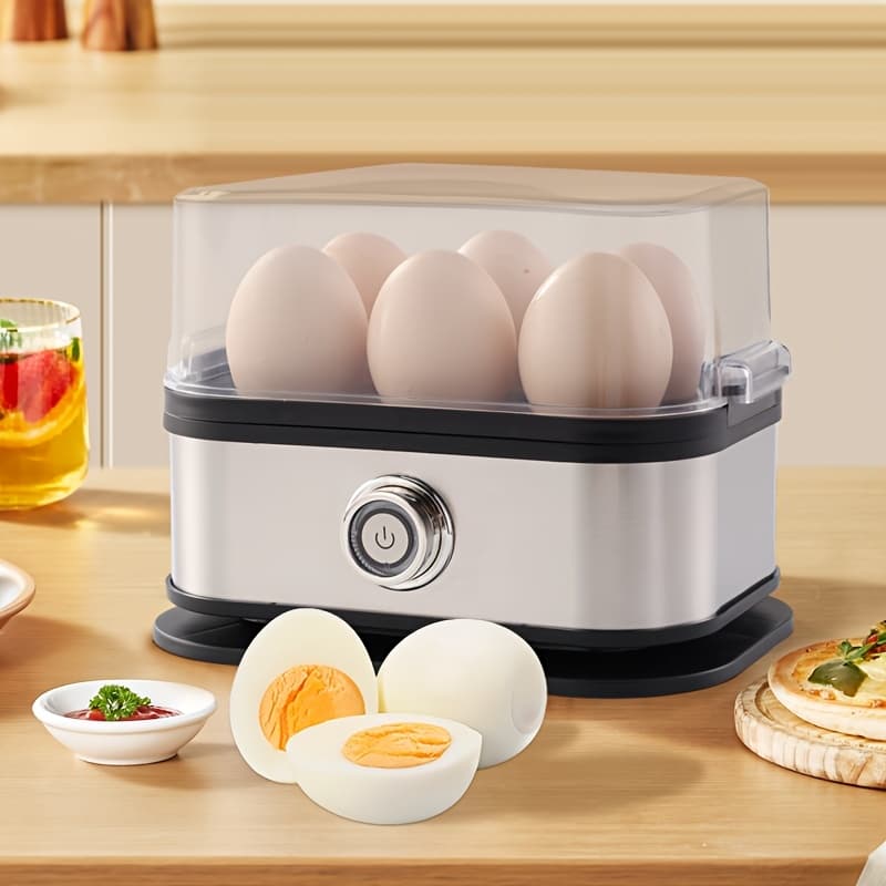 TEMU Cooker, 6 Eggs Capacity Egg Boiler, Hard, Medium, Soft Boiled Egg Poacher With Auto Shut-off And Alarm, Stainless Steel Electric Egg Steamer For Home Kitchen (black)