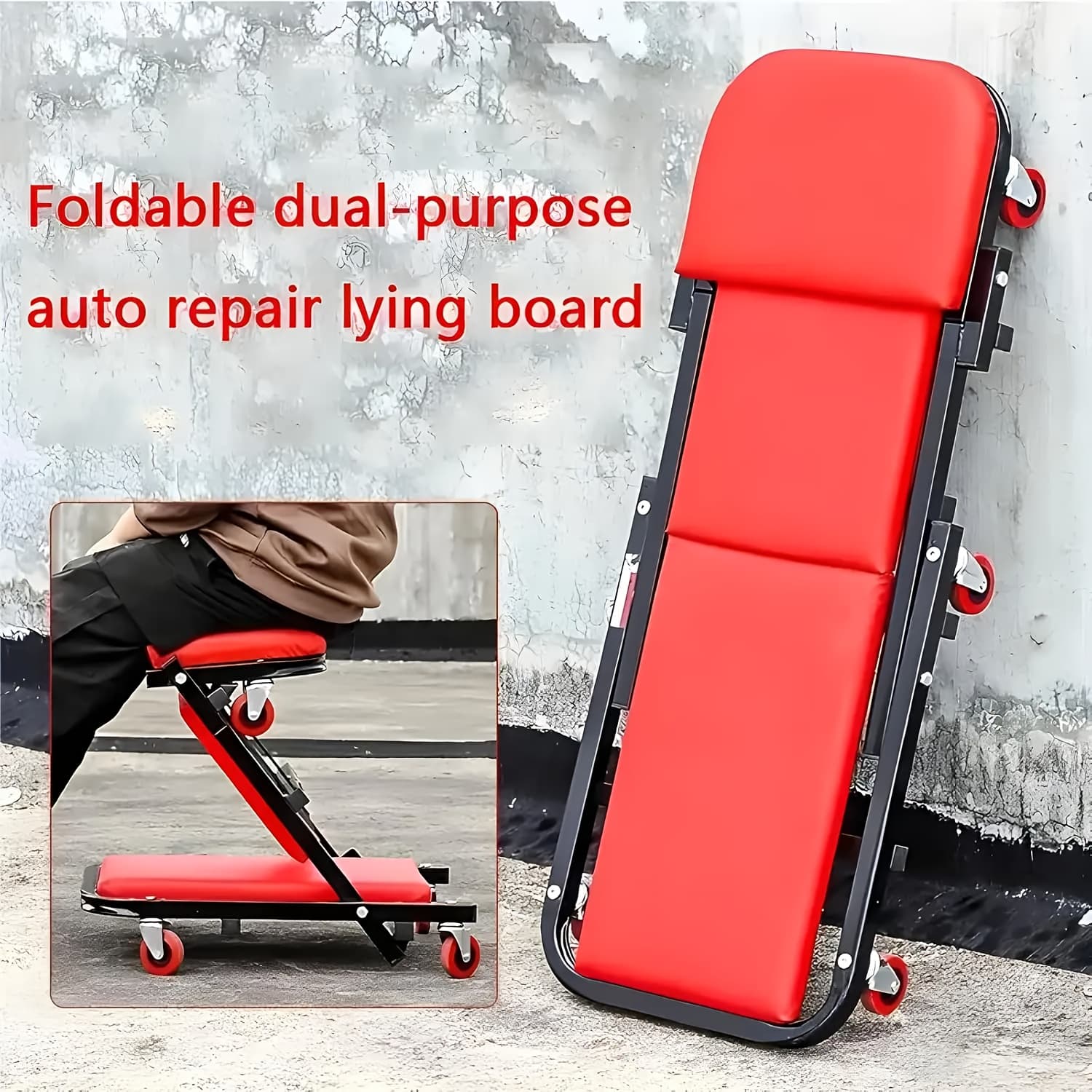 TEMU Folding Z-shaped Crawler 2-in-1, 36 Inch Z-shaped Crawler Seat, Adjustable Roller Folding Crawler, New Husband Gift, With 6 2.5-inch Wheels, Suitable For Outdoor, Car, Motorcycle