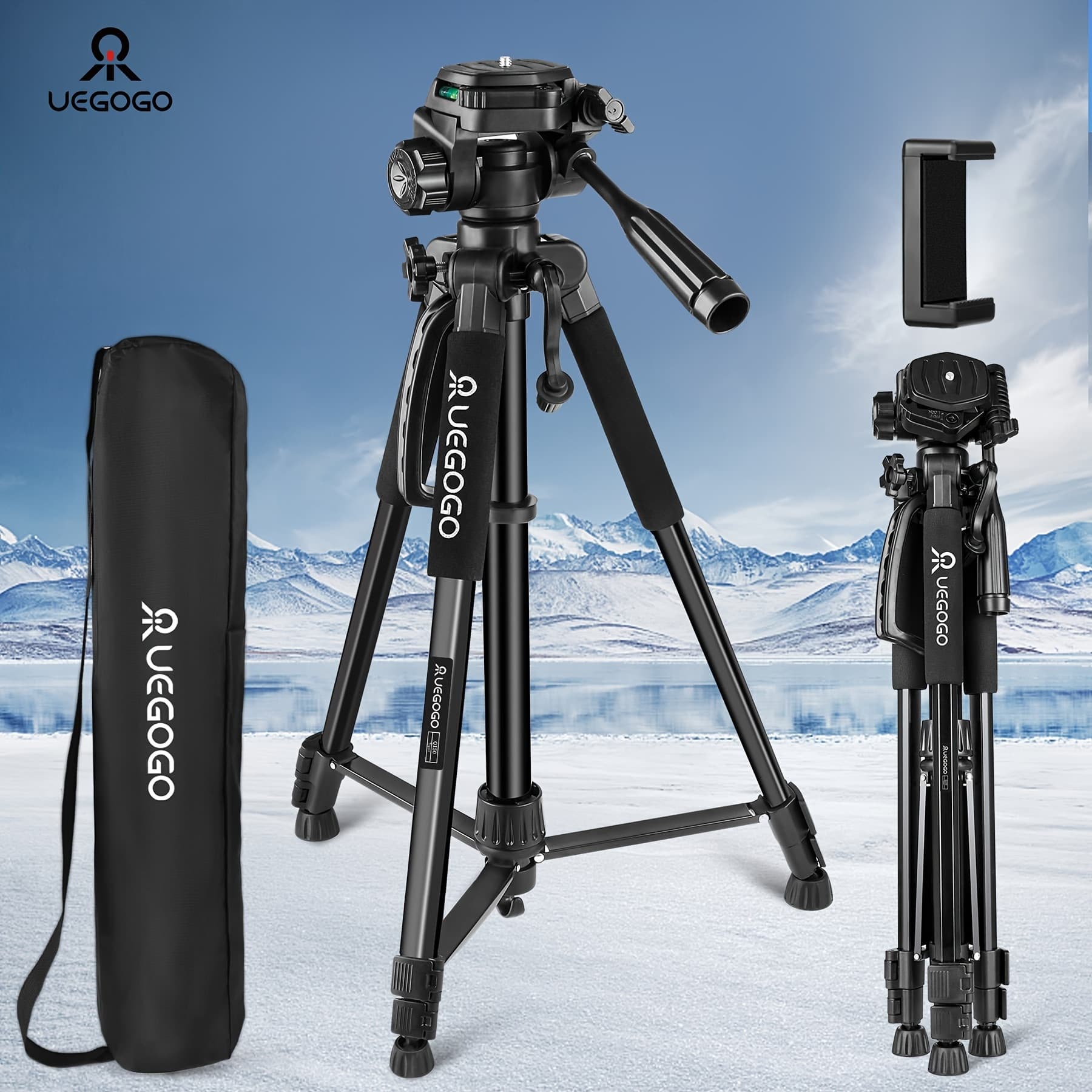 TEMU Uegogo 5ft Heavy-duty Tripod For Dslr, Mirrorless Cameras & Phones - Professional Video Stand With Storage Bag & Phone Holder