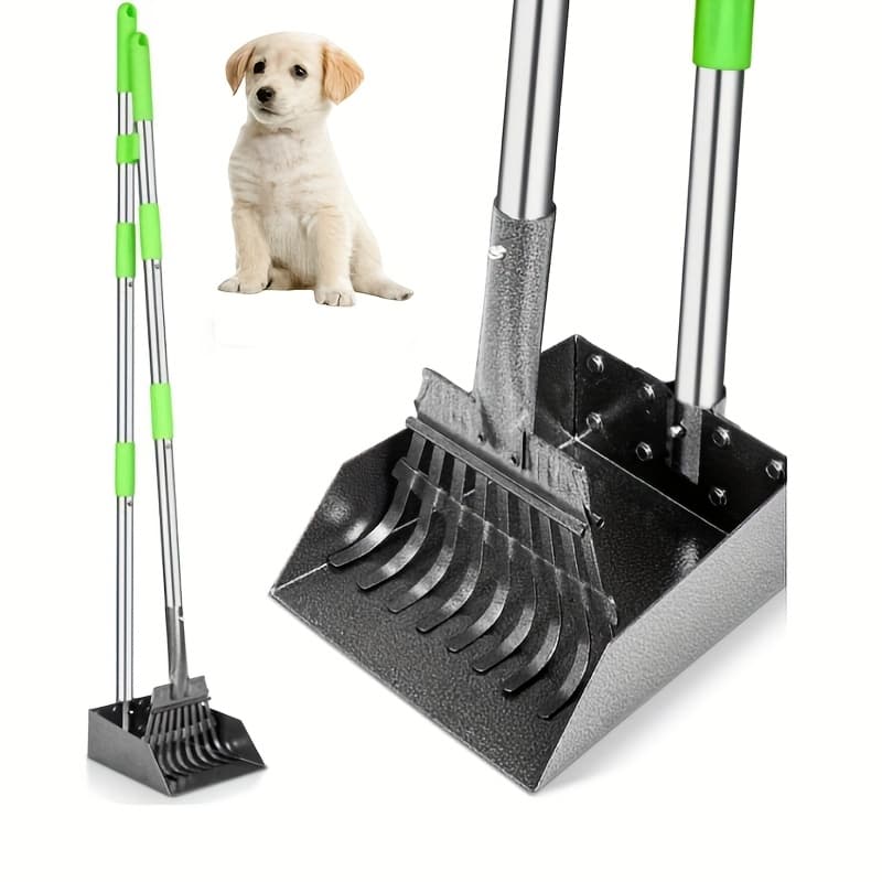 TEMU Stainless Pooper Scooper Set, Durable, Rust Proof Tray And Rake Set, Pet Waste Removal Scoop With Adjustable Handles, Easy To Clean, Ideal For All Breeds
