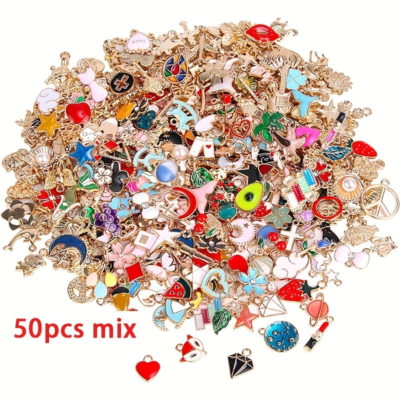 TEMU 50/100/150pcs Random Style Mixed Alloy Enamel Pendants For Jewelry Making, Golden Enamel Pendants, Handmade Diy Necklace, Bracelet, Earring Craft Supplies