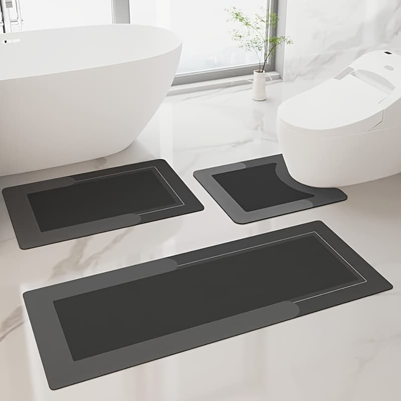 TEMU 3pcs Ultra Soft Skin Bath Mat And U-shaped Toilet Rug, Water Absorbent And Non Slip Shower Bath Rug For Bathroom