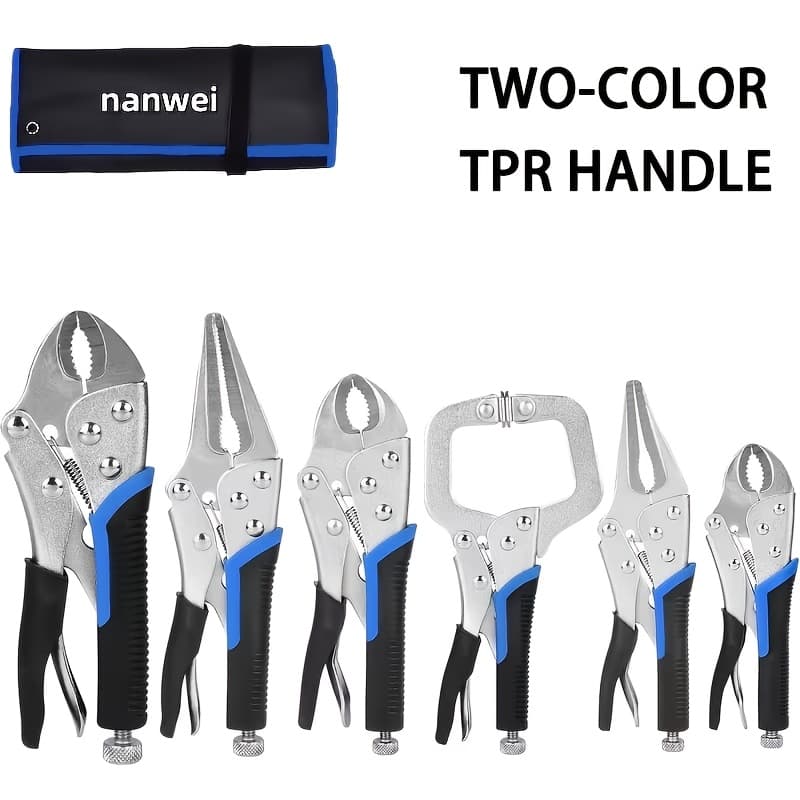 TEMU Set Of 6 Pliers Including Locking, Needle-nose, And Bent-nose Types (jaws Measuring 15-27mm, Handles 254mm). Features An Adjustment Knob For Tight Spaces, Ideal For Construction, Home