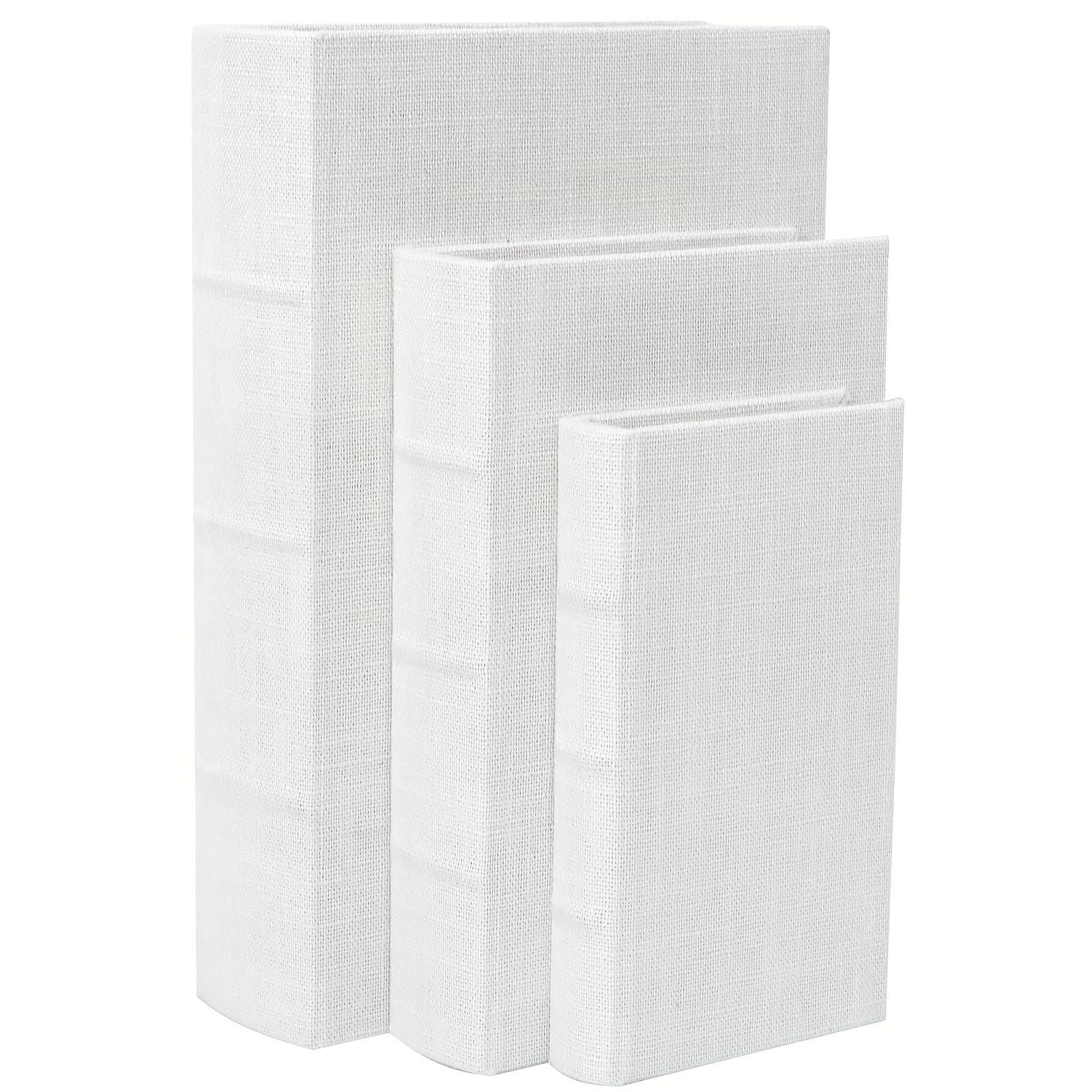 TEMU Book Shaped Linen Decorative Jewelry Boxes - Set Of 3 (13", 10", 8") - White