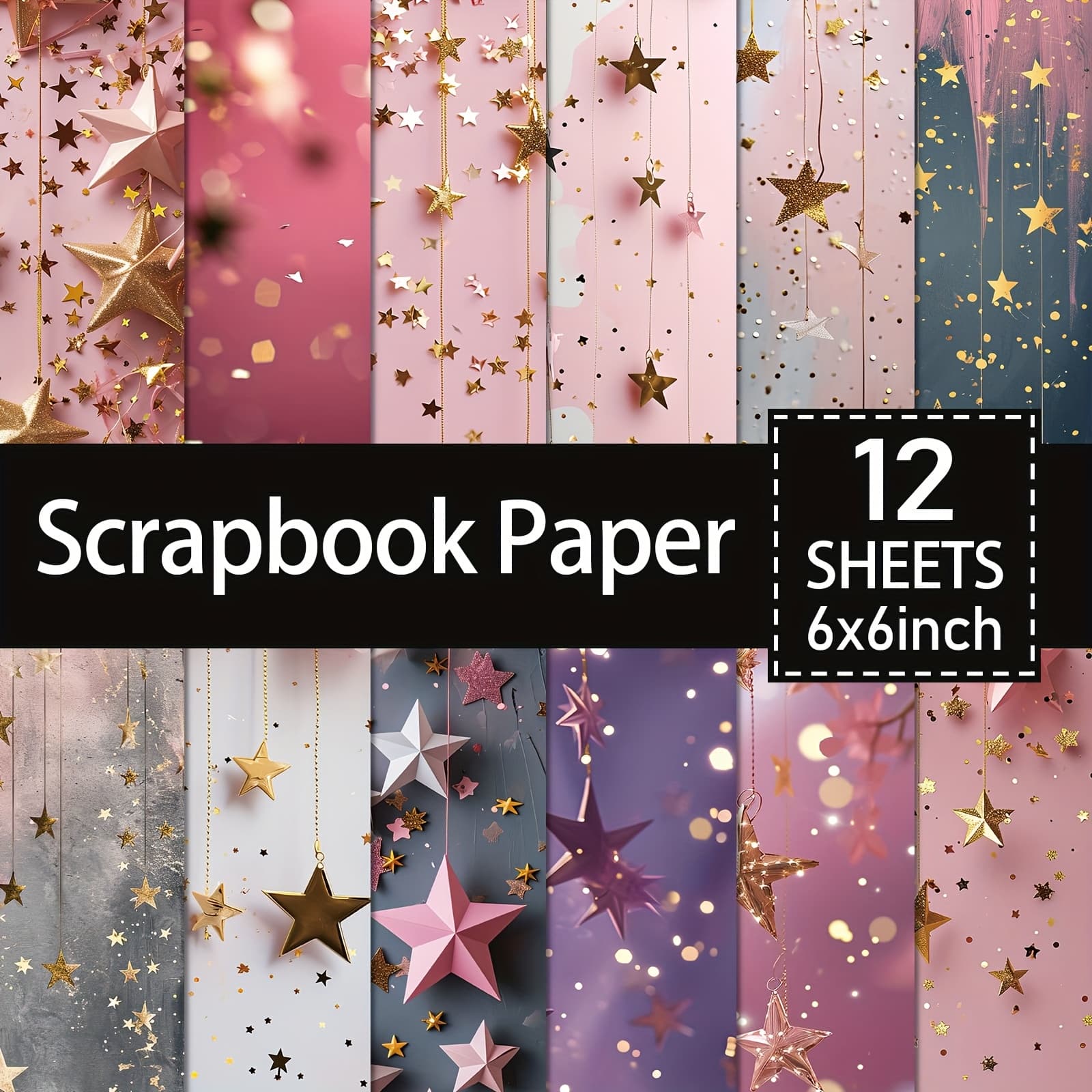 TEMU 12 Sheets Star Paper Pad - 6x6 Inch Cardstock, Decoration Scrapbooking, Birthday Gift Paper Pad, Supplies, Diy Card Making Photo Album Decor