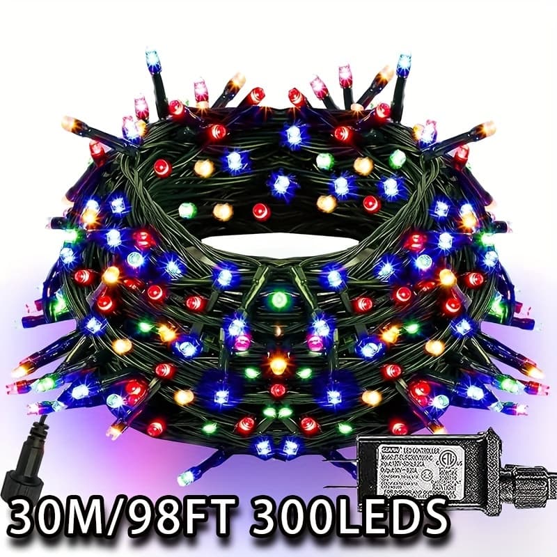 TEMU 1 Pack Of 98ft 300 Led String Lights Ip44 Waterproof, Christmas String Lights With 8 , Fairy Twinkling Lights, Suitable For Outdoor Indoor Christmas Tree, Family, Wedding And Party Decoration