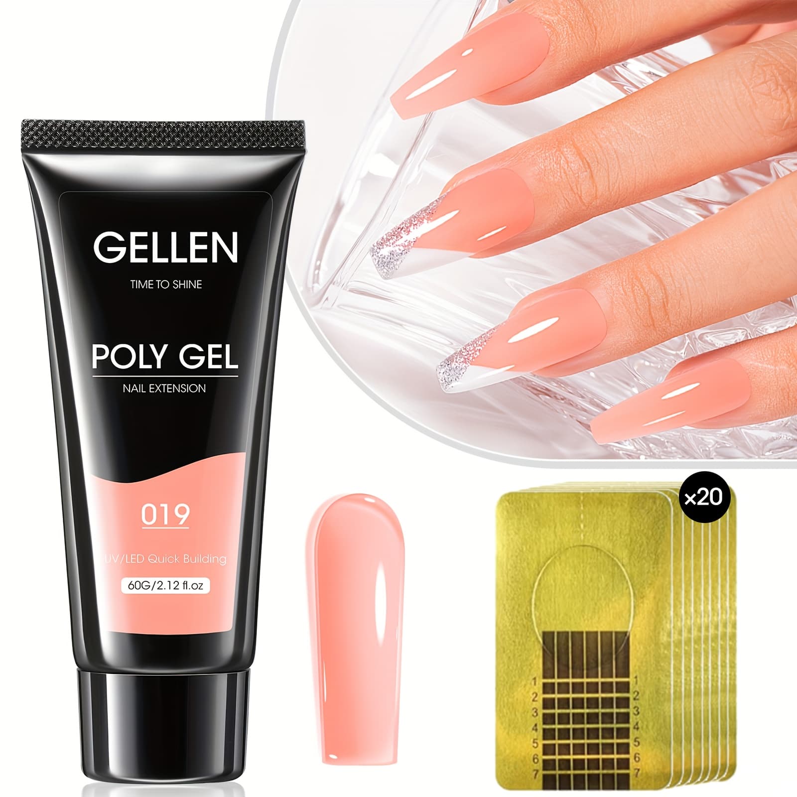 TEMU Gellen Poly Nail Gel For Nail Extensions, 60g In A Nude Shade, Perfect For Trendy Nail . This Gel Enhances And Strengthens Nails