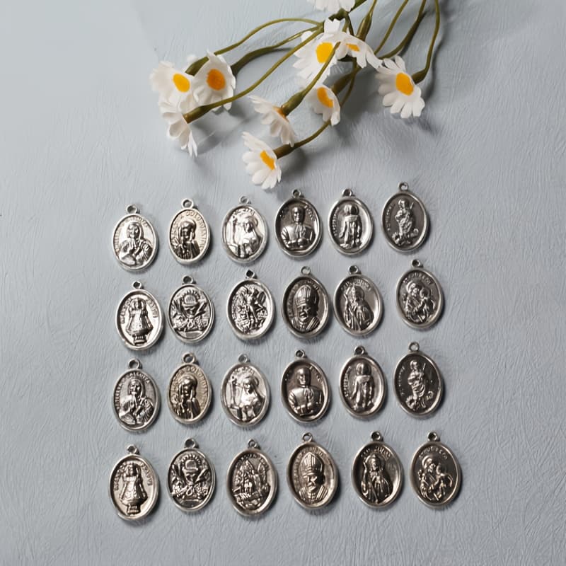 TEMU 24 Mixed Catholic Saint Metal Tag Pendants For Diy Charm Bracelet Jewelry Making P50