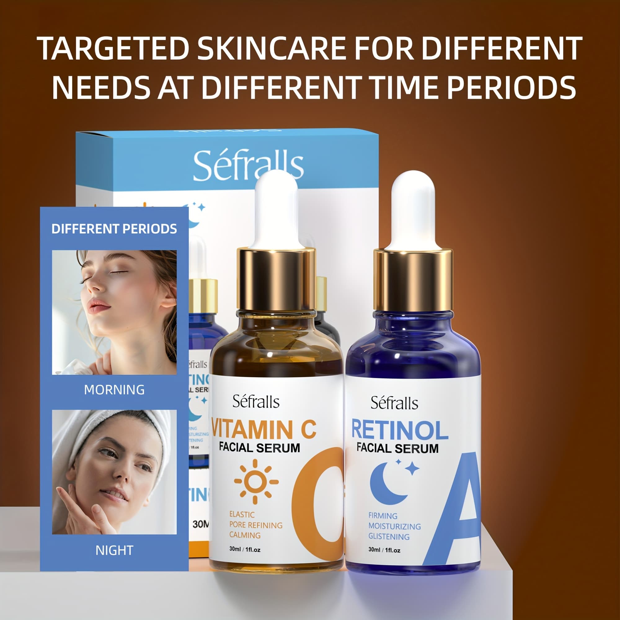 TEMU Sefralls Retinol & Vitamin C 30ml/1fl, 0z*2pcs/set, Comfortable And Gentle Texture, Suitable For Types, Moisturizing Skin Care Set, 2 Bottles Of , Gift Set